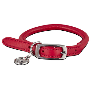 Bond & Co Collar Redondo de Cuero Color Rojo con Hebilla para Perro, Grande/X-Grande