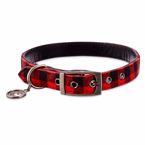 Bond & Co Collar Tela a Cuadros Rojo y Negro para Perro, Mediano
