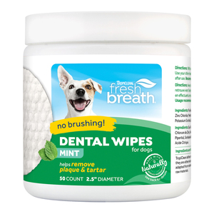 Tropiclean Fresh Breath Toallitas para Limpieza Dental para Perro y Gato, 50 Toallitas