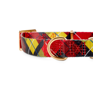 Bond & Co Collar Diseño Escoces Rojo con Broche Dorado para Perro, Mediano