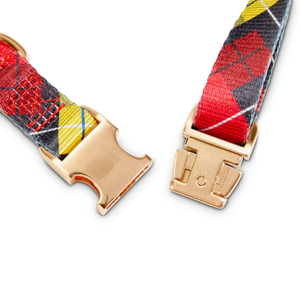 Bond & Co Collar Diseño Escoces Rojo con Broche Dorado para Perro, Mediano