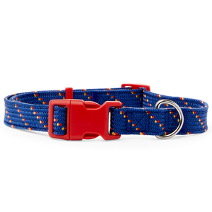 Youly Collar Azul Nylon Palmeado Diseño Puntos con Broche Rojo para Perro, Grande/X-Grande