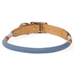 Youly Collar Redondo Azul de Cuerda y Cuero Diseño Rayas con Hebilla para Perro, Mediano