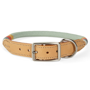 Youly Collar Redondo Verde de Cuerda y Cuero Diseño Rayas con Hebilla para Perro, Grande/X-Grande