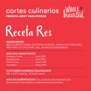 WholeHearted Culinary Cuts Premios Suaves tipo Jerky Receta Res para Perro, 113 g