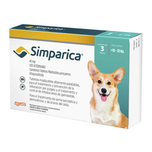 Zoetis Simparica Masticable Desparasitante Externo para Perro 10-20 kg, 3 Tabletas