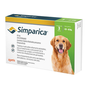 Zoetis Simparica Masticable Desparasitante Externo para Perro 20-40 kg, 3 Tabletas
