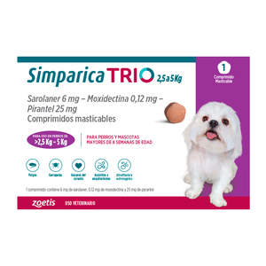 Zoetis Simparica Trio Masticable Desparasitante Externo e Interno para Perro, 2.5-5 kg