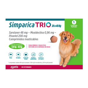 Simparica Trio Masticable Desparasitante Externo e Interno para Perro, 20-40 kg