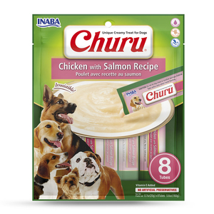 Churu Premio Cremoso Natural para Perro Todas las Etapas de Vida Receta Pollo y Salmón, 160 g