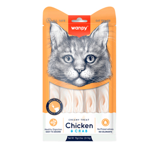 Wanpy Snack Cremoso para Gato Adulto Receta Pollo y Cangrejo, 70 g           