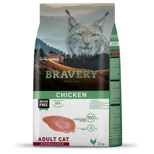Bravery Libre de Granos Alimento Natural para Gato Esterilizado de Todas las Razas Receta Pollo, 2 kg