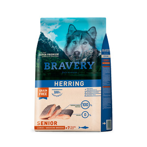 Bravery Alimento Seco Natural Libre de Granos para Perro Senior Raza Mediana/Grande Receta Arenque, 12 kg