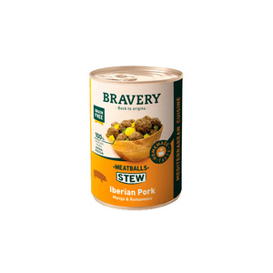 Bravery Alimento Húmedo Natural para Perro Adulto Receta Estofado de Albóndigas de Cerdo Ibérico, 415 g