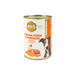 Amity Super Premium Alimento Húmedo Natural Bajo en Granos para Perro Adulto Receta Cerdo Ibérico y Calabaza, 400 g