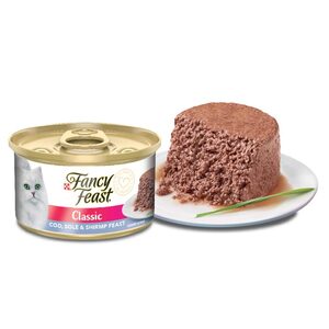 Fancy Feast Gourmet Mousse Alimento Húmedo para Gato Receta Pescado y Camarón, 85 g