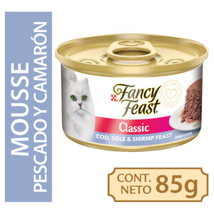 Fancy Feast Gourmet Mousse Alimento Húmedo para Gato Receta Pescado y Camarón, 85 g