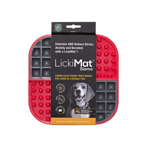 LickiMat Slomo Tapete Interactivo para Alimento Seco y Húmedo para Perro, Rojo