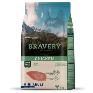 Bravery Alimento Seco Natural Libre de Granos para Perro Adulto Raza Pequeña Receta Pollo, 2 kg