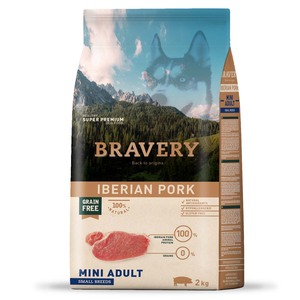 Bravery Libre de Granos Alimento Natural para Perro Adulto de Razas Pequeñas Receta Cerdo Ibérico, 2 kg