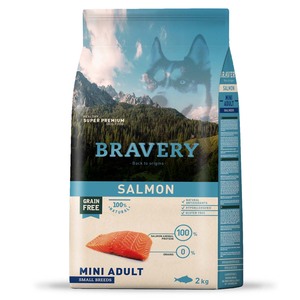 Bravery Libre de Granos Alimento Natural para Perro Adulto de Razas Pequeñas Receta Salmón, 2 kg