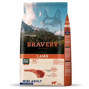 Bravery Alimento Seco Natural Libre de Granos para Perro Adulto Raza Pequeña Receta Cordero, 2 kg