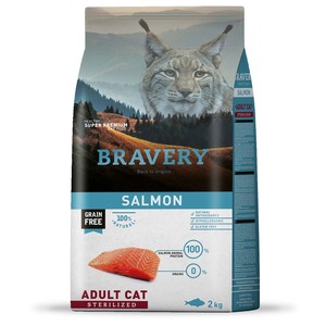 Bravery Libre de Granos Alimento Natural para Gato Esterilizado de Todas las Razas Receta Salmón, 2 kg