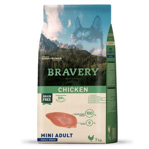 Bravery Alimento Seco Natural Libre de Granos para Perro Adulto Raza Pequeña Receta Pollo, 7 kg