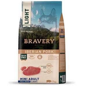 Bravery Libre de Granos Alimento Natural Light para Perro Adulto de Razas Pequeñas Receta Cerdo Ibérico, 7 kg
