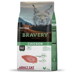 Bravery Alimento Seco Natural Libre de Granos para Gato Adulto Receta Pollo, 7 kg