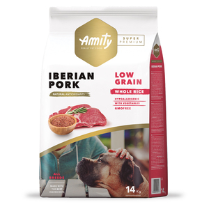 Amity Super Premium Alimento Natural Low Grain Iberian Pork Adult para Perro, 14 kg