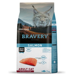 Bravery Libre de Granos Alimento Natural para Gato Esterilizado de Todas las Razas Receta Salmón, 7 kg