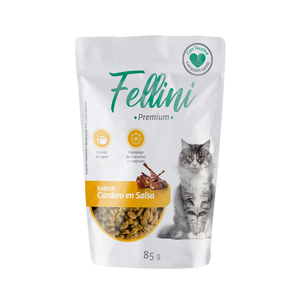 Fellini Alimento Natural Húmedo para Gatos Receta Cordero en Salsa, 85 g