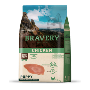 Bravery Alimento Seco Natural Libre de Granos para Perro Adulto Raza Mediana/ Grande Receta Pollo, 4 kg