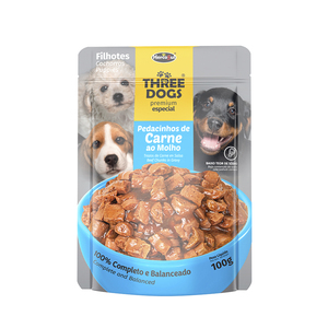 Three Dogs Original Alimento Natural Húmedo Pouch para Cachorros, 100 g