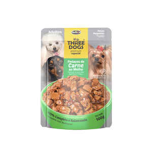 Three Dogs Original Alimento Natural Húmedo Pouch para Adulto Raza Pequeña, 100 g