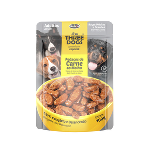Three Dogs Original Alimento Natural Húmedo Pouch para Perro Adulto Raza Mediana y Grande, 100 g