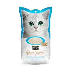 Kit Cat Purr Purée Snack Cremoso Receta Pollo y Pescado Ahumado para Gato, 60 g