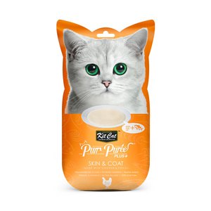 Kit Cat Purr Purée Plus+ Snack Cuidado Piel y Pelo Receta Pollo y Aceite de Pescado para Gato, 60 g