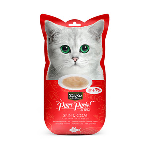 Kit Cat Purr Purée Plus+ Snack Cuidado Piel y Pelo Receta Atún y Aceite de Pescado para Gato, 60 g