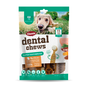 Dental Chews Super Toothbrush Premio Dental Diseño Cepillo Receta Pollo para Perro, Chico