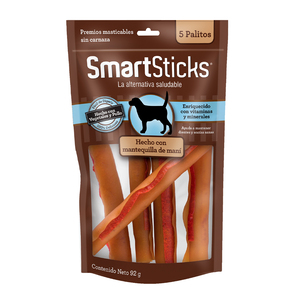 SmartBones SmartSticks Premios Masticables Diseño Stick Receta Mantequilla de Maní para Perro, 5 Piezas