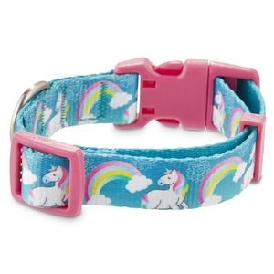 Good2Go Collar Azul Diseño Arcoíris y Unicornios con Broche Rosa para Perro, Chico
