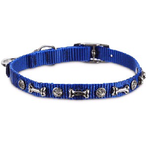 Bond & Co Collar Azul con Detalles de Huesitos y Brillos para Perro, X-Chico/ Chico
